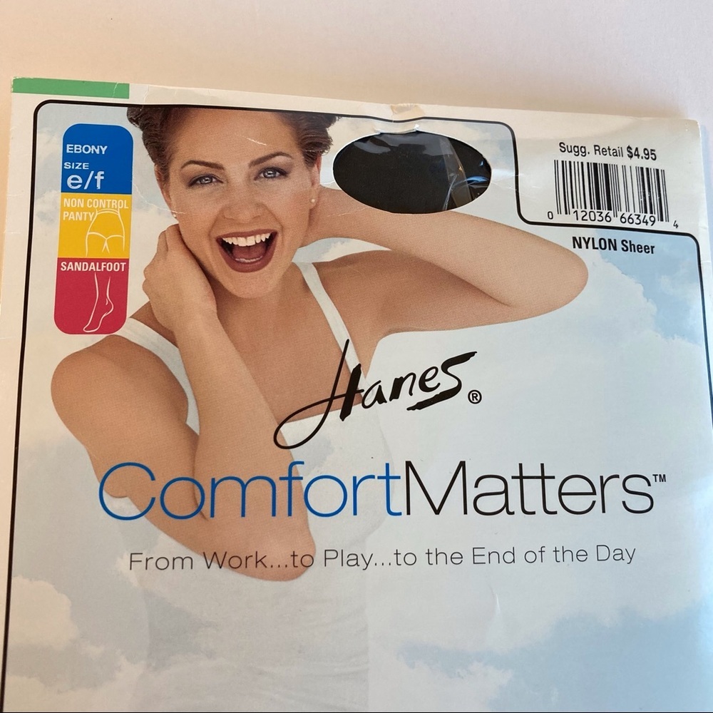 HANES Women’s Comfort Matters Sheer Nylons Sandalfoot Ebony size ef - Picture 5 of 13